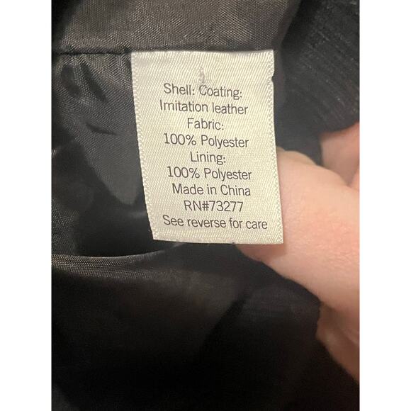 SO Faux Leather Bomber Jacket L Black Zip Front Vegan Moto Streetwear NWT edgy - Picture 10 of 10